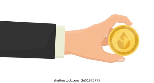 Mão segurando Lido empilhado Ether stETH criptomoeda moeda isolado no fundo branco. Ciberdinheiro digital. Conceito de pagamento, planeamento financeiro e poupança. Vetor 