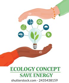 Hand holding light bulb against nature on
green leaf with icons energy sources for
renewable, sustainable development.
Ecology concept. 3D Energy saving
