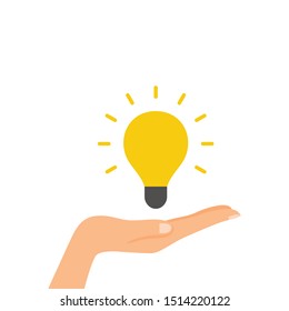 Hand holding light bulb. Business idea concept.