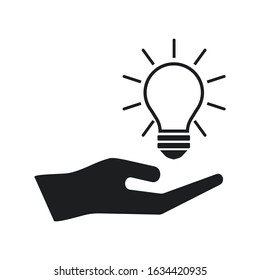Hand holding light bulb. Business idea concept icon isolated on white background. Vector illustration. Eps 10.