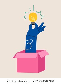 Hand holding light bulb, Business idea. Colorful vector illustration 
