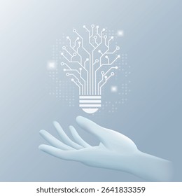 Hand holding light bulb circuit, Creative artificial intelligence technology Idea concept