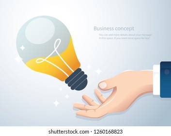 hand holding light bulb, concept of creative thinking background vector illustration EPS 10