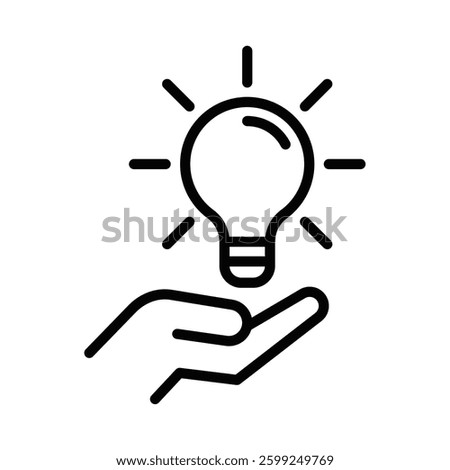 Hand holding a light bulb, concept of innovation and creativity. Vector icon. Editable stroke.