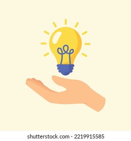 Hand holding light bulb. Creative concept of business idea, solution, innovation, or inspiration.