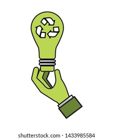 hand holding light bulb eco friendly environment vector illustration