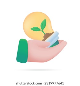 mano portando una bombilla ligera concepto de reducción de electricidad para el planeta. 3.ª ilustración