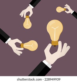 Hand holding light bulb. Flat design web icons