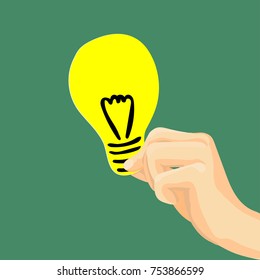 Hand holding light bulb, Flat style modern idea innovation light bulb infographic concept. Conceptual web illustration of businessman hand holding lamp. Vector Illustration.