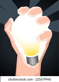 Hand Holding Light Bulb Got an Idea, vector illustration cartoon.