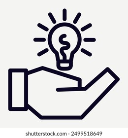 Hand holding light bulb icon, illustration of holding an idea, sharing ideas and experiences, creative thinking and innovation, suitable for presentation and infographic elements.
