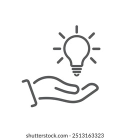 Hand holding a light bulb, icon, vector.