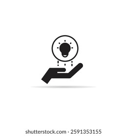 hand holding light bulb icon with shadow on white background
