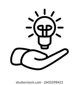 hand holding a light bulb icon, simple flat style, illustration, logo sign symbol pictogram template, for ui or ux isolated on white for mobile app, editable