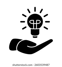 hand holding a light bulb icon, simple flat style, illustration, logo sign symbol pictogram template, for ui or ux isolated on white for mobile app, editable
