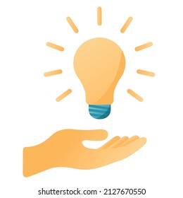 The hand is holding a light bulb. Idea birth illustration.