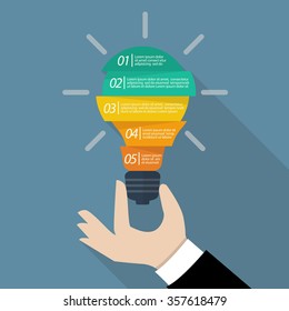 Hand holding light bulb infographic. Business idea concept