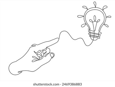 hand holding a light bulb isolated background. Thinking, good idea and business success creative concept. Continuous line drawing