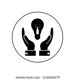 Hand holding light bulb logo, icon.