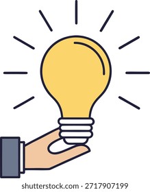 Mano que sostiene una bombilla con rayos de luz alrededor de su idea y concepto de inspiración