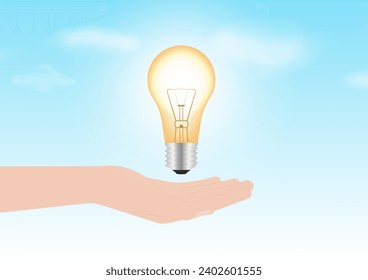 Hand Holding Light Bulb. Saving Electricity and Energy. Green Energy or Renewable Energy. Eco- Friendly Concept. 