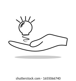 Hand holding light bulb. Smart idea icon isolated. Innovation, solution icon. Energy solutions