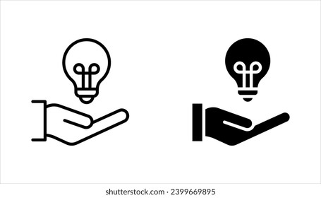 Hand holding light bulb. Smart idea icon isolated. Innovation, solution icon. Energy solutions. vector illustration on white background