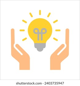 Hand, die eine Glühbirne hält. Intelligente Idee Symbol einzeln. Innovation, Lösungssymbol. Energielösungen. Vektorgrafik auf weißem Hintergrund