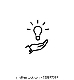 Hand Holding Light Bulb. Smart Idea Icon Isolated. Innovation, Solution Icon. Energy Solutions. Power Ideas Concept. Electric Lamp, Technology Invention. Human Palm. Business Inspiration.