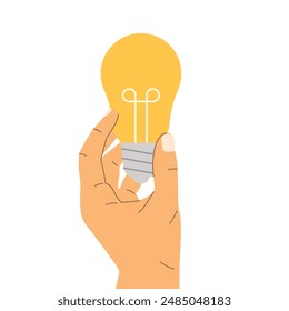 hand holding light bulb, symbolizing creativity, new ideas, innovation,  importance of knowledge and inspiration - vector illustration