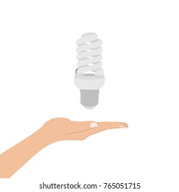 Hand holding a light bulb, vector illustration design. Hands collection.