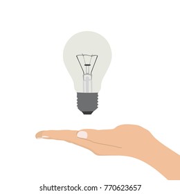 Hand holding a light bulb, vector illustration design. Hands collection.