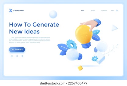 Hand holding lightbulb. Concept of invention, discovery or idea collection, creative startup, innovative hi-tech project, technological breakthrough. Modern vector landing page template