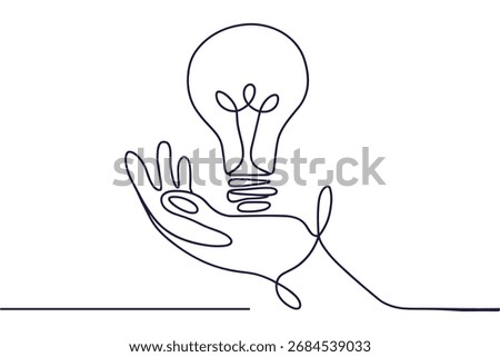 Hand Holding a Lightbulb Continuous One Line Drawing Vector. Idea and Innovation Vector Concept.