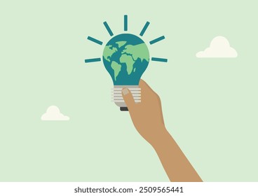 hand holding a lightbulb with the Earth inside, symbolizing innovative solutions for a sustainable future	