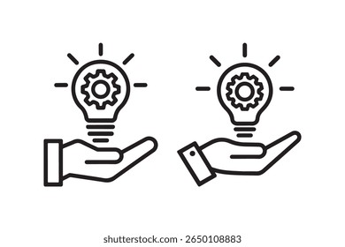 Mano que sostiene una bombilla con un engranaje en el interior que simboliza la innovación y las ideas