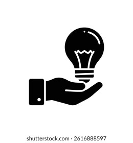 Hand Holding Lightbulb Icon for Innovative Business Ideas - Black Design