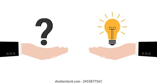 Hand Holding Lightbulb and Question Mark. Question and Answer, Brainstorm or Business Solution Concept. 