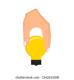 Hand holding a lightbulb. Vector illustration design