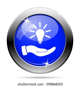 Hand holding lightbulb.Idea icon. Internet button on white background. EPS10 vector