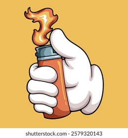 Hand holding a lighter cartoon illustration style