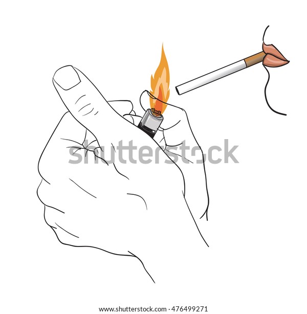 Hand Holding Lighter Cigarette Vector Stock Vector (Royalty Free ...