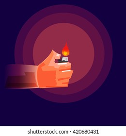 Hand Holding a Lighter in darkness  - vector illustration