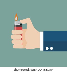 Hand holding lighter. Flat style vector Illustration