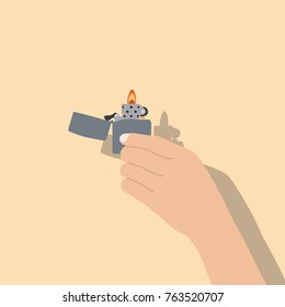 Hand holding a lighter, vector illustration design. Hands collection.