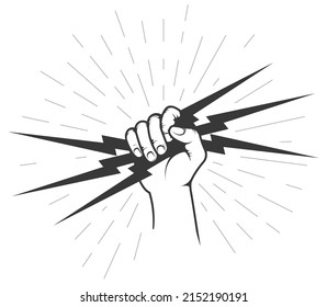 Hand holding a lighting bolt, electricity and power symbol, authority thunder sign, vector