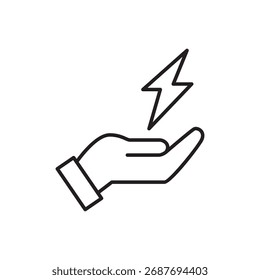 Hand, die einen Blitz hält, für saubere, kraftvolle, elektrische Energie.
