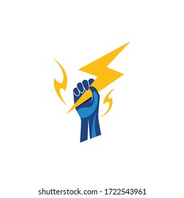 Hand holding Lightning Logo vector illustration design