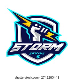 hand holding lightning storm mascot logo for gaming, esport, sport and more