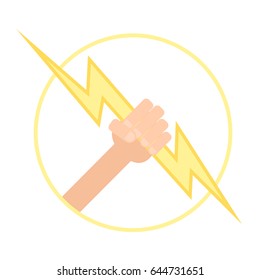 hand holding lightning. Vector illustration isolated on white background